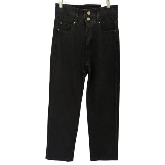 Ann Taylor Sz 2 Sculpting Pocket High Rise Straight Crop Jeans In Washed Black - Picture 2 of 9